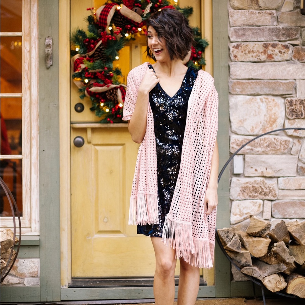 Eyelets + Fringe Blush Scarf - Picture 4 of 6